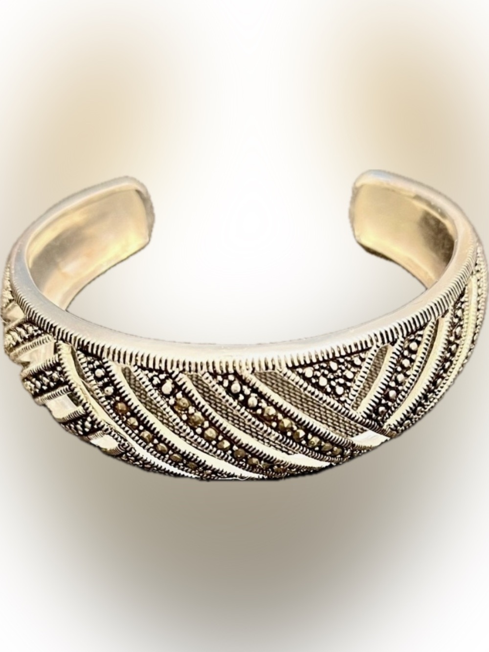 Marsala Vintage Art Deco Marcasite Silver Tone Open Cuff Statement Bracelet NIB